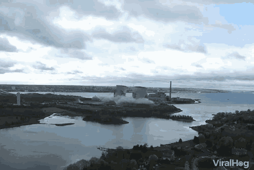 an aerial view of a nuclear power plant with the words viralhog on the bottom right
