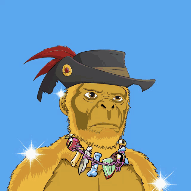 a cartoon monkey wearing a hat and a necklace