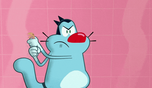 a cartoon cat with a red nose is looking at something