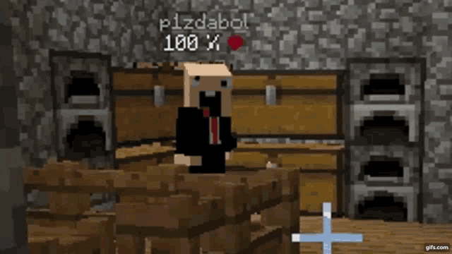 a minecraft character is standing in front of a chest with the name plzdabol 100 x on it