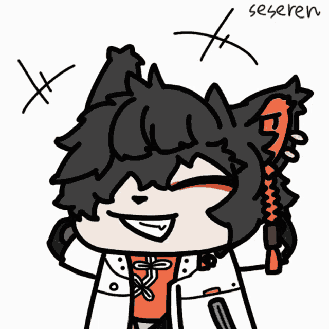 a drawing of a cat with the name seseren on the bottom right