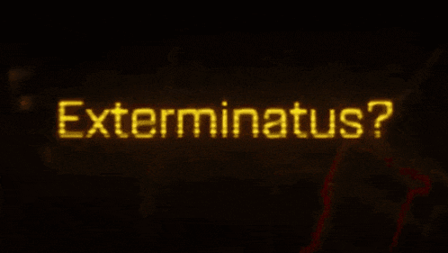 a yellow sign that says " exterminatus " on a black background