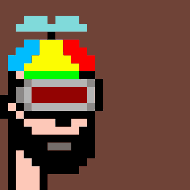 a pixel art drawing of a man with a red light coming from his eyes