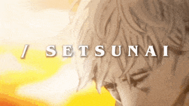 a close up of a person 's face with the words " i setsunai " on the bottom