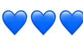 three blue hearts are in a row on a white background .