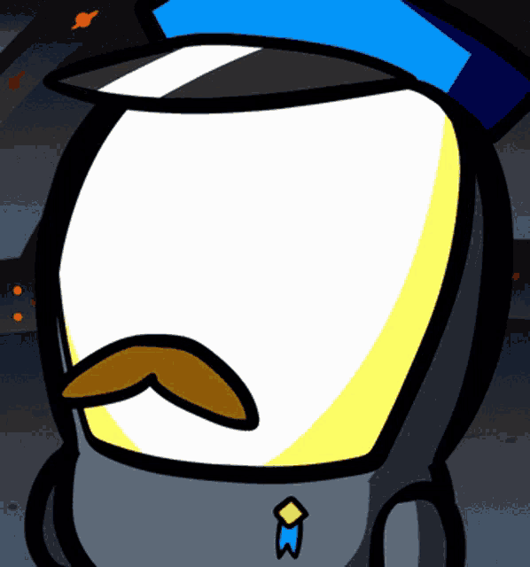 a cartoon drawing of a police officer with a blue hat on