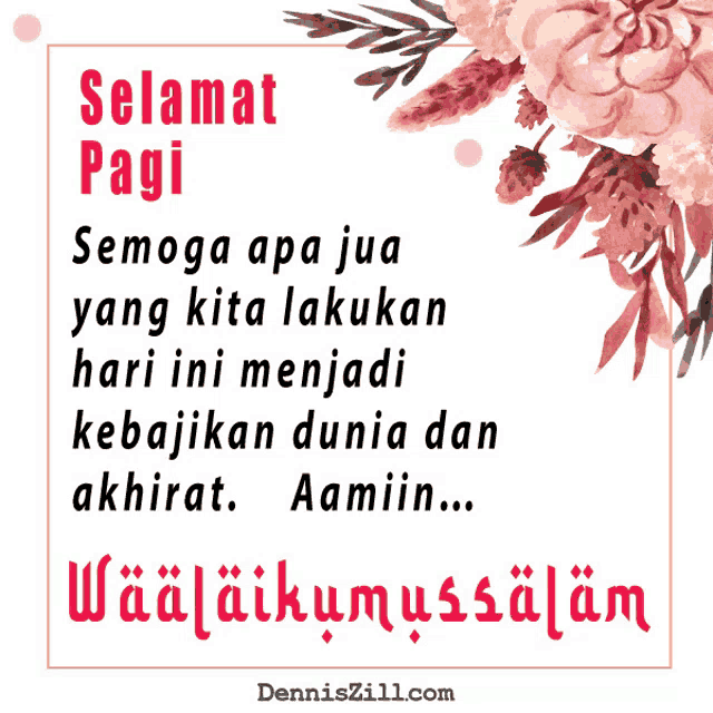 a greeting card that says selamat pagi and has flowers in the background