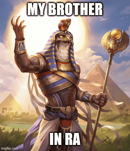 a painting of a pharaoh with the words my brother in ra
