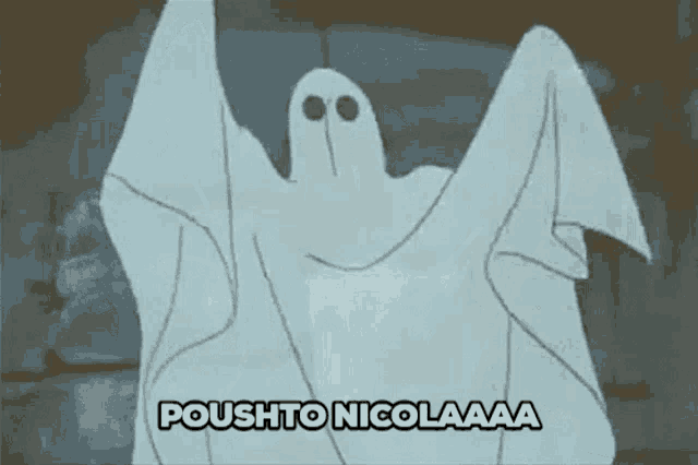 a cartoon ghost says poush to nicolaaaa
