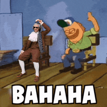 a cartoon of a man sitting in a chair with the word bahaha on the bottom right