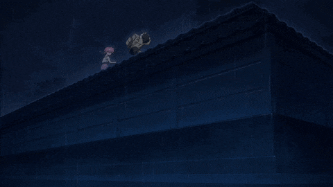 a man with a backpack is jumping over a building