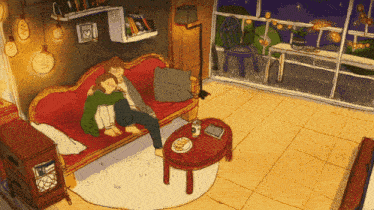 a drawing of a couple sitting on a couch