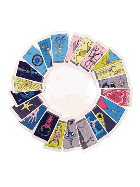 the tarot cards are arranged in a circle with a white circle in the middle