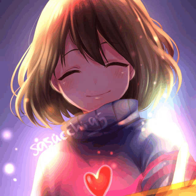 a drawing of a girl with a heart and the name sabach95