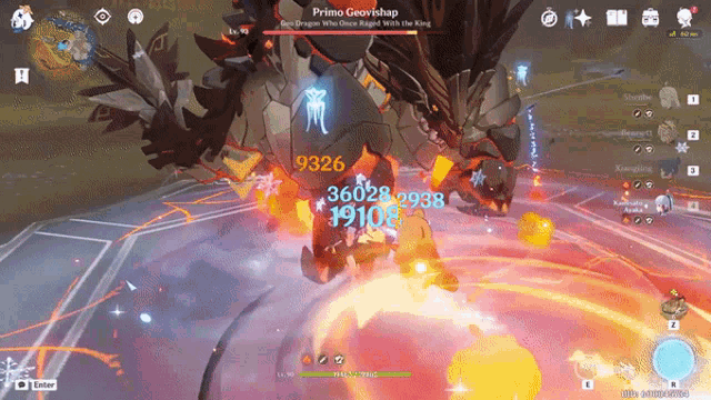 a screenshot of a video game shows a monster named primo geovishap