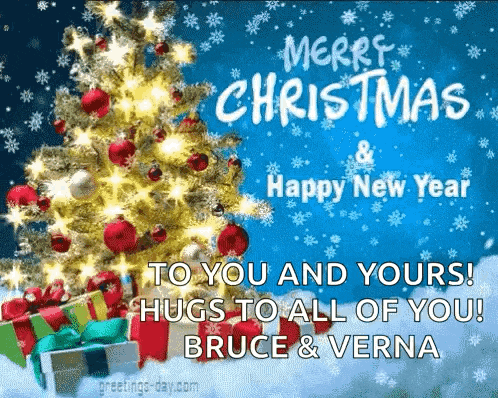 a merry christmas and happy new year greeting card with a christmas tree