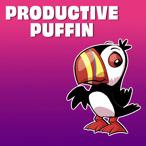 a cartoon of a puffin with the words " productive puffin " above it