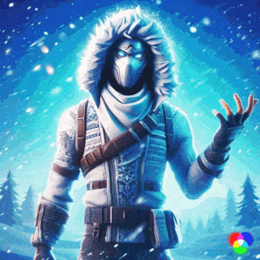a painting of a person wearing a hooded jacket with a mask on their face