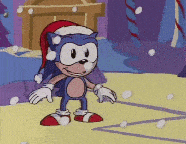 a cartoon of sonic the hedgehog wearing a santa hat