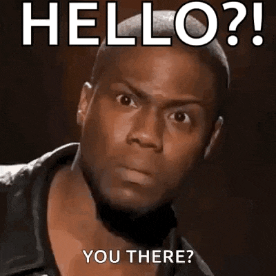 a man is making a funny face with the words `` hello ? you there ? '' .