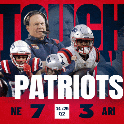 a poster for the patriots shows a man with a microphone
