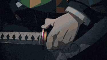 a person is holding a sword in their hand in a cartoon .