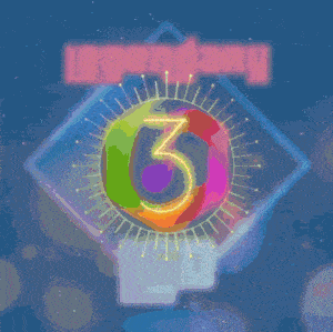 the number 3 is surrounded by a rainbow of colors