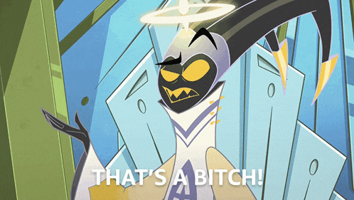 a cartoon character says " that 's a bitch " in front of some lockers