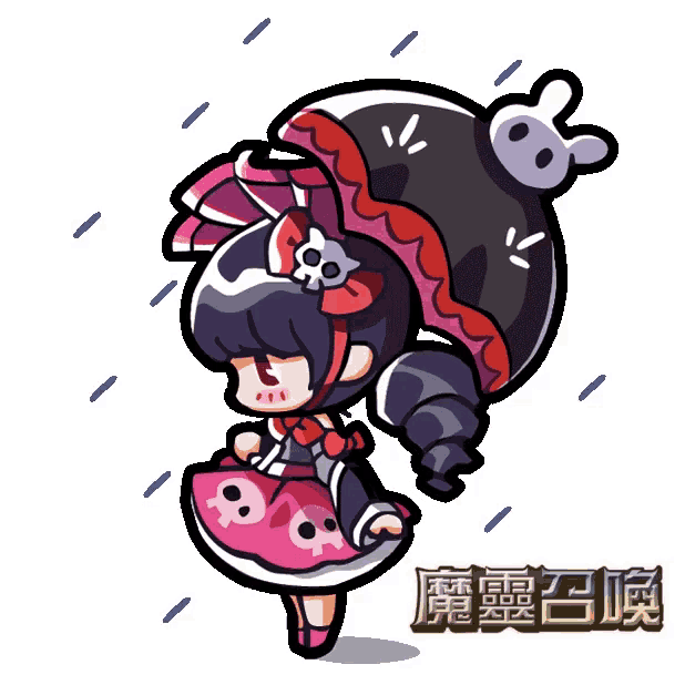 a cartoon drawing of a girl with skulls on her head