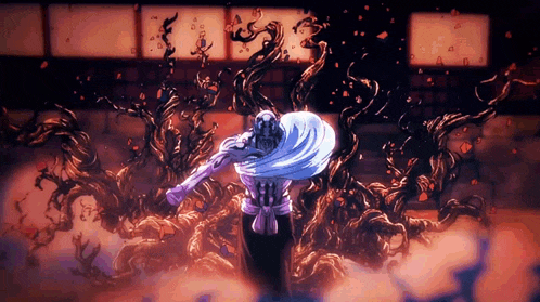 a man in a white robe is surrounded by a bunch of branches