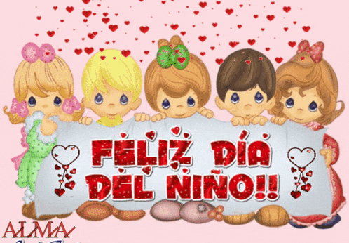 a group of children holding a sign that says " feliz dia del niño "