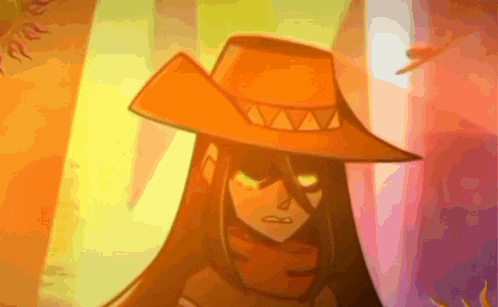 a cartoon character is wearing a cowboy hat