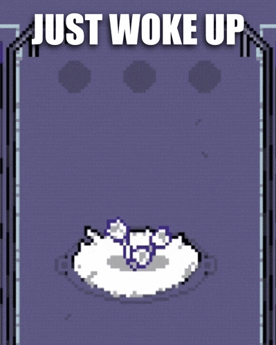 a pixel art image with the words just woke up