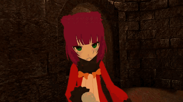 a cartoon character with purple hair and green eyes