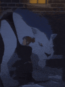 a drawing of a person holding a white animal