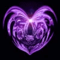 it looks like a purple heart with a light coming out of it .