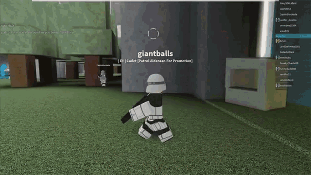 a storm trooper in a video game with giantballs on the screen