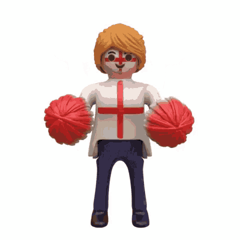 a playmobil figure with a cross painted on his face