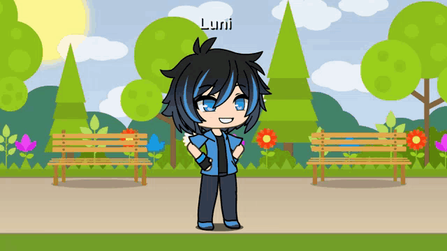 a cartoon character with the name luni on his head