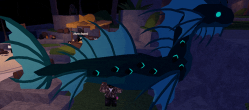 a merchant is standing in front of a large blue fish