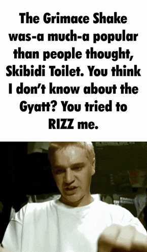 a man in a white shirt says the grimace shake was a much-a popular than people thought skibidi toilet