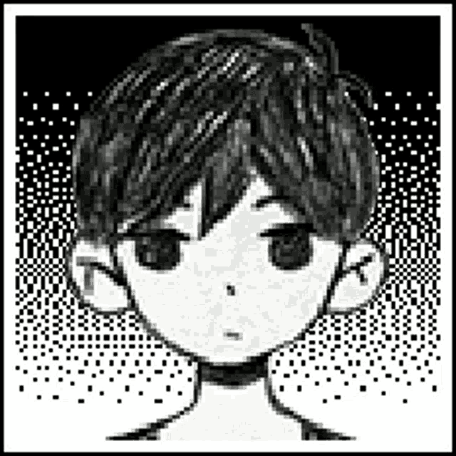 a black and white drawing of a boy 's face with a choker around his neck .