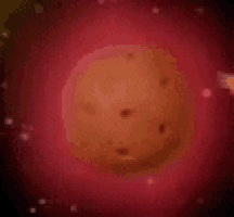 a potato is floating in space in a red background .