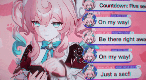 a girl in a maid outfit is holding a cell phone with a countdown of five seconds