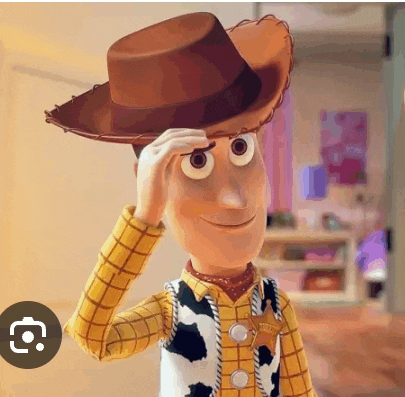 woody from toy story is smiling and adjusting his hat