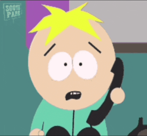 a cartoon character from south park is talking on a telephone