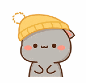 a cartoon cat wearing a yellow hat with a pom pom on it .