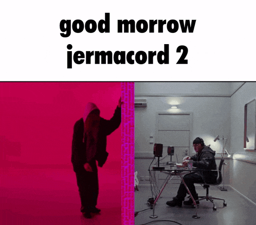 a poster for good morrow jermacord 2 shows a woman standing next to a man at a desk