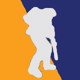 a silhouette of a person standing in front of a blue and orange background