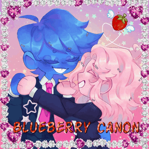 a drawing of a boy and a girl hugging with the words blueberry canon above them